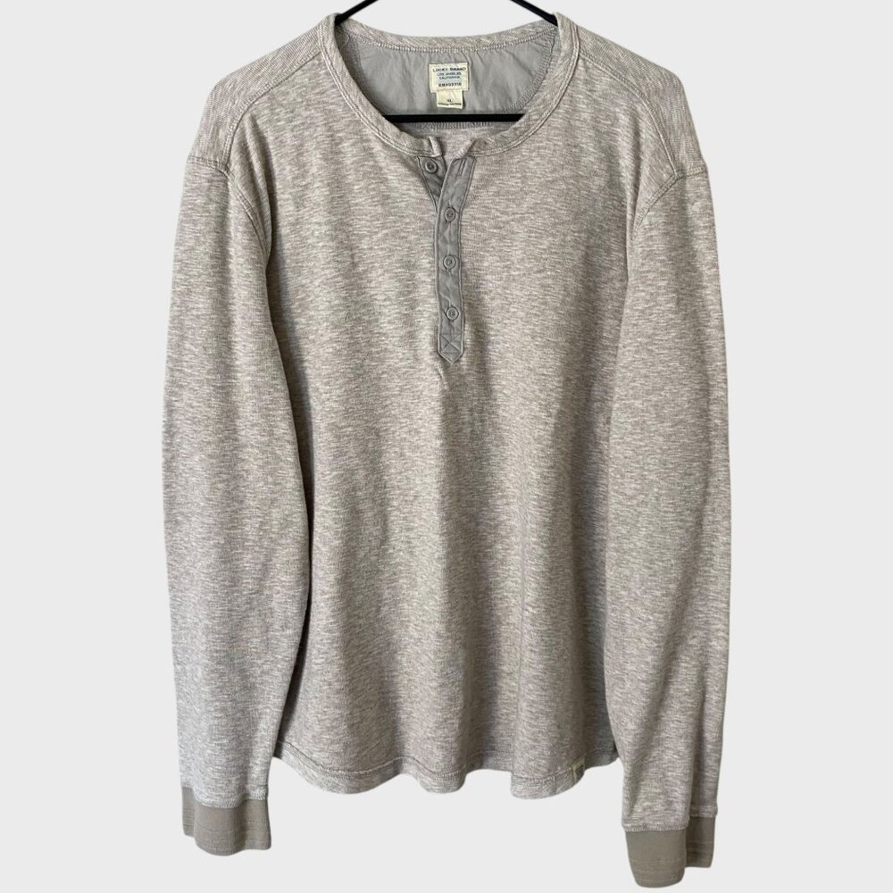 Lucky Brand Twisted Slub Heathered Henley Shirt Beige Men's XL Long-Sleeve Tee - Picture 1 of 13